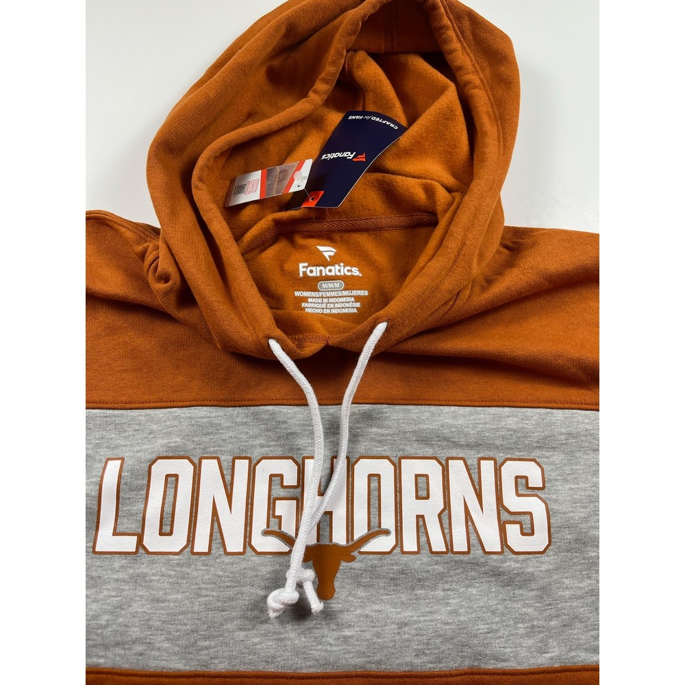 Fanatics Texas Longhorns Womens Medium Burnt Orange Gray Colorblock Hoodie NWT